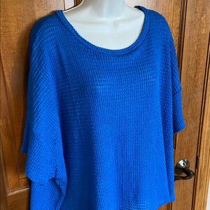 Zenana women's waffle knit, drop shoulder dolman sleeve royal blue Size 2X